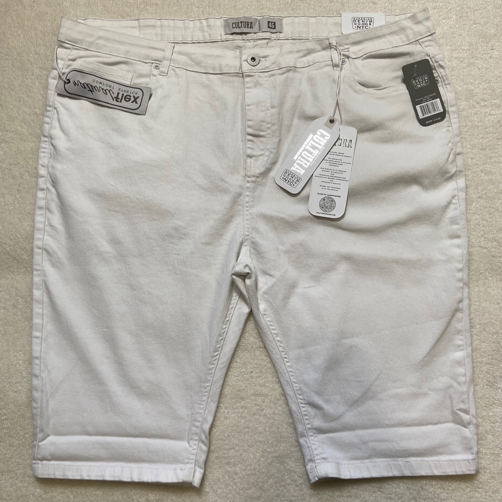 Cultura Mens White Denim Shorts Natural Flex Comfort Stretch CMS- Size 46